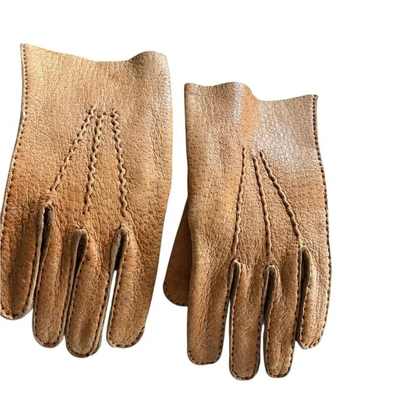 Fownes Genuine Pig Skin Driving Gloves Size 8 1/2 Brown Hand Stitched Casual VTG