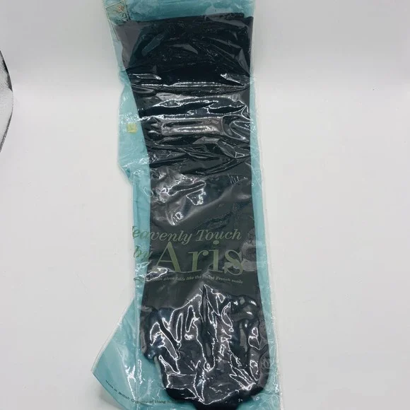 Vintage‎ NOS Heavenly Touch by Aris Black Cotton Long Dress Gloves Size 7.5