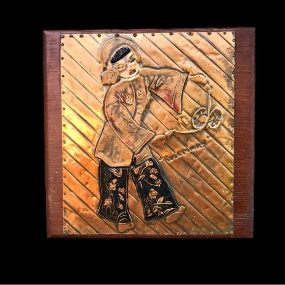 Vintage Copper Art Box with Asian Motif
