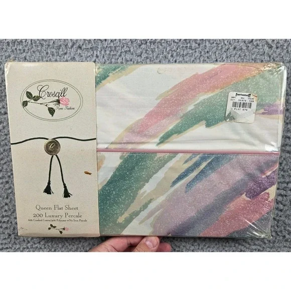 Croscill Flat Sheet Queen Multicolor Sedona 200 Percale Vintage Watercolor Pink