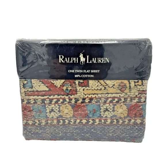 Vintage New Ralph‎ Lauren Zuma Point Multi  One TWIN Flat Sheet NOS