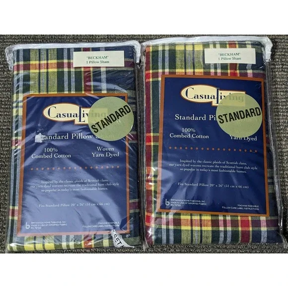 New Plaid Beckham Pillow Sham Standard Combed‎ Cotton Shams 2 Casual Living
