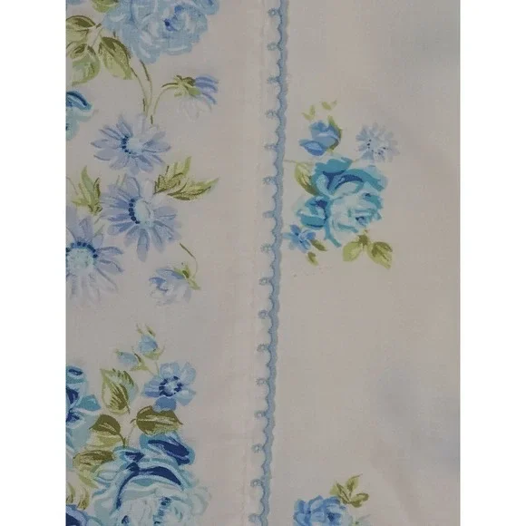 Vintage JC Penney Penn-Press Twin Sheet Aqua Floral 72x104 No Iron‎ Muslin 1970s