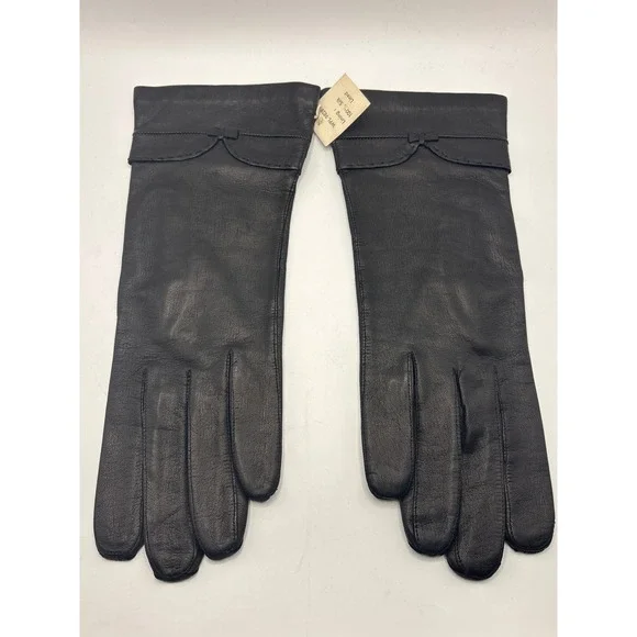 Vintage Black Kid Leather Woman's Gloves Size 7 1/2 Lined Elegant Dressy Driving