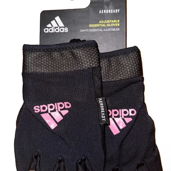 NWT Adidas Aeroready Adjustable Essential Gloves Black & Pink Training Gloves