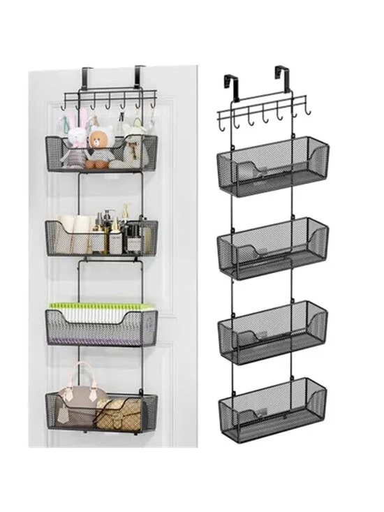 Over Door Organizer Metal Storage Rack Hanging Baskets Hooks Bathroom Kitchen