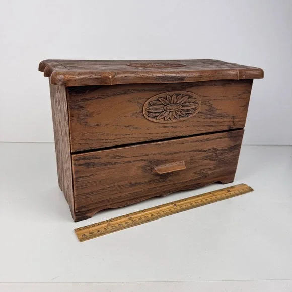 Vtg Plastic Lerner Tabletop Drawer Storage Box Faux Fake Wood Grain Brown‎ Tan