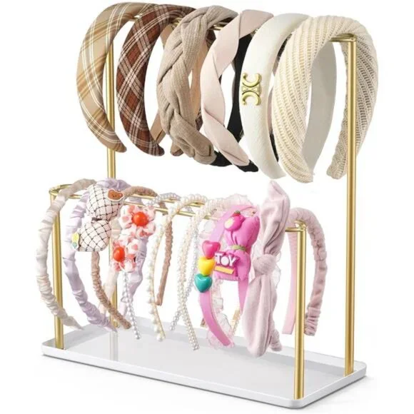 Headband Holder Organizer Metal 2-Tier with Tray: Hair Accessories Display