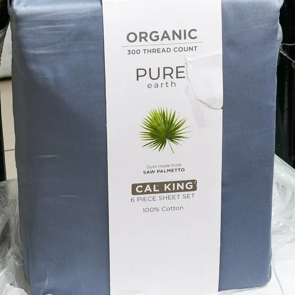CAL‎ KING Pure Earth Organic Cotton 6-piece Sheet Set BLUE