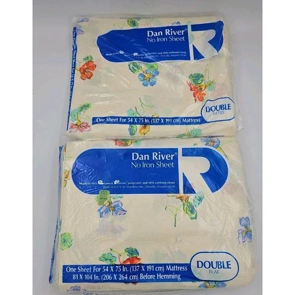 Dan River Double Flat & Fitted Sheet Vintage NOS Floral‎ Poly Cotton Blend New