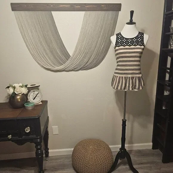 Free People Lace/Striped Peplum Tank Top Sz S