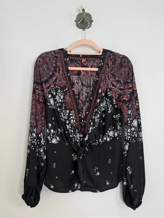 Free People Run Free Blouse Night Combo Bohemian Floral Paisley Women's Medium