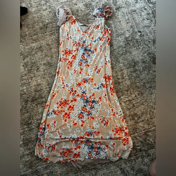 Free People Floral Midi Dress - Orange, Blue, Cream
