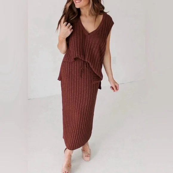 FREE PEOPLE Veda Sweater Set - Brown OWL size small