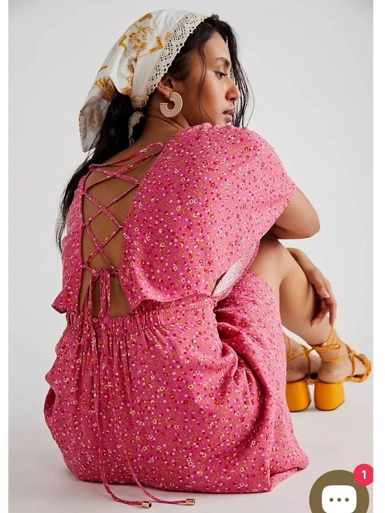 Free People Florence Lace Up Back Floral Mini Dress