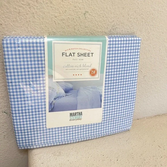 VTG NIP Martha Stewart Everyday  Cornflower Blue‎ Gingham Full size Flat Sheet