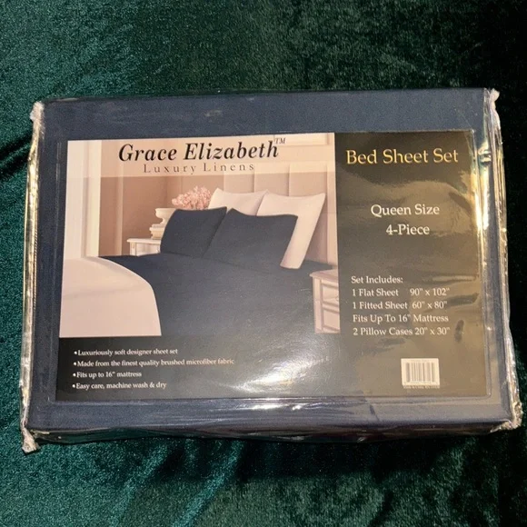 Grace Elizabeth 4-Piece Queen Size Sheet Set Blue NEW
