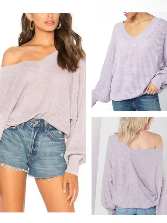 FREE PEOPLE WE THE FREE South Side Thermal Top in Pale Lilac Women’s Size Small