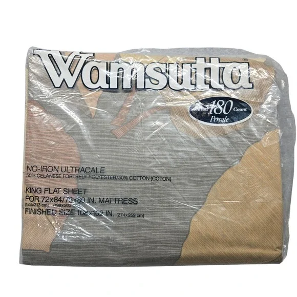 Vintage Wamsutta King Flat Sheet Key West 180 Count Percale No‎ Iron New Bedding