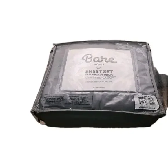 Bare Home Fleece Sheet Set,King Size ,Dark Grey ,4 Pc