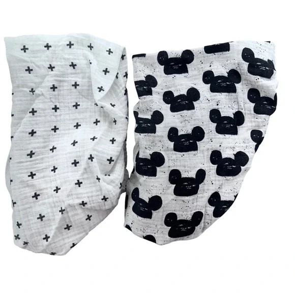 Modern Burlap Organic Cotton‎ Changing Pad Cover Set of 2 Crosses & Mickey Mouse