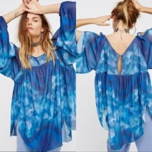 New FREE PEOPLE Watercolor Cold Shoulder Top S