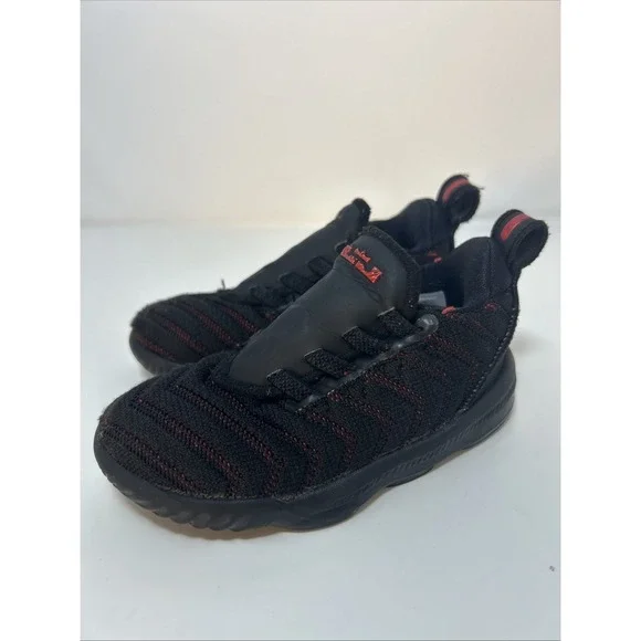 Nike LeBron 16 XVI (TD) 'Fresh Bred' Toddler Sneakers Sz 7C Blk/Red‎ AQ2468-002