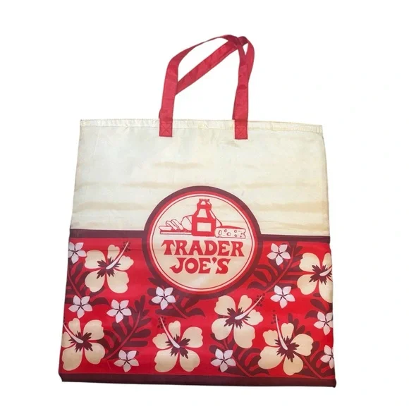 Trader Joe’s insulated tropical floral red cream reusable bag