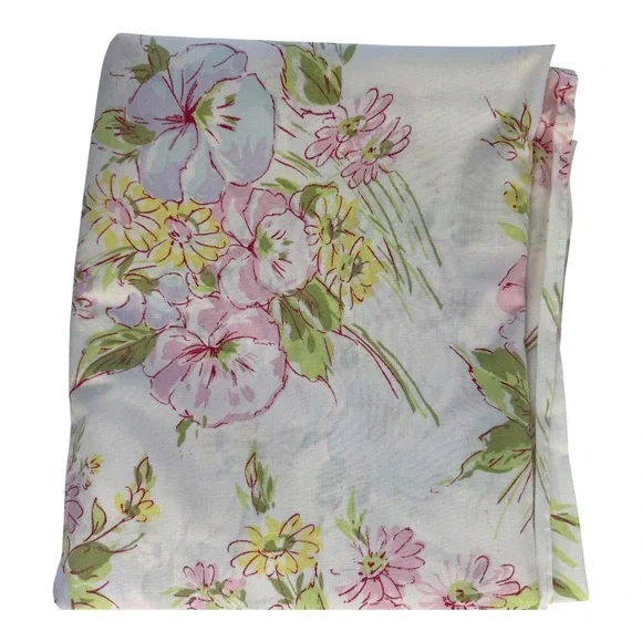 2 Vintage Pequot Double Flat Sheets Floral No Iron Percale Pink Yellow Made USA