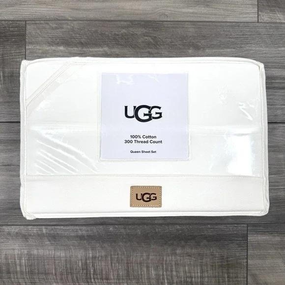 UGG IONA Queen Sheet Set‎ 300 Thread Count Bright White 100% Cotton NEW
