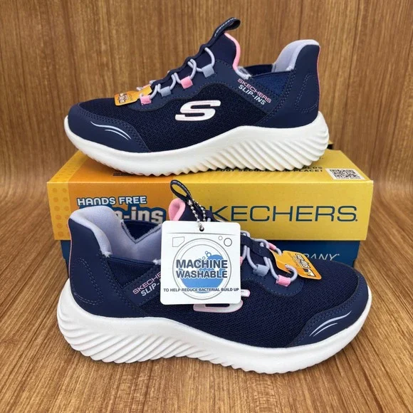 Skechers Hands Free Slip-ins Kids 13 Navy Bounder Simple Cute Sneakers NEW