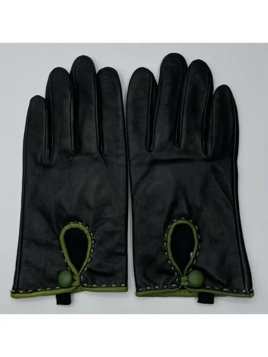 PRESTON & YORK Womens Brown Leather Gloves With Green Accent Size Medium Vintage