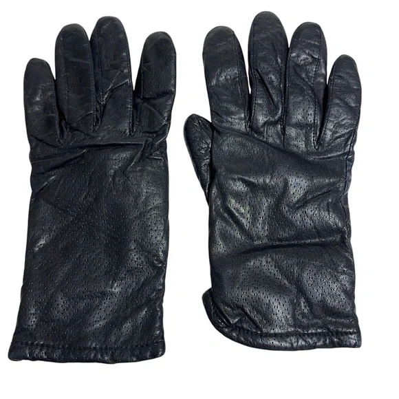 Grandoe Vintage Black Perforated Leather Gloves Womens Size XL Warm