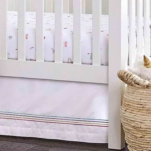 Pottery Barn Piper White Crib Skirt with Rainbow Stripe - Nursery Bedding