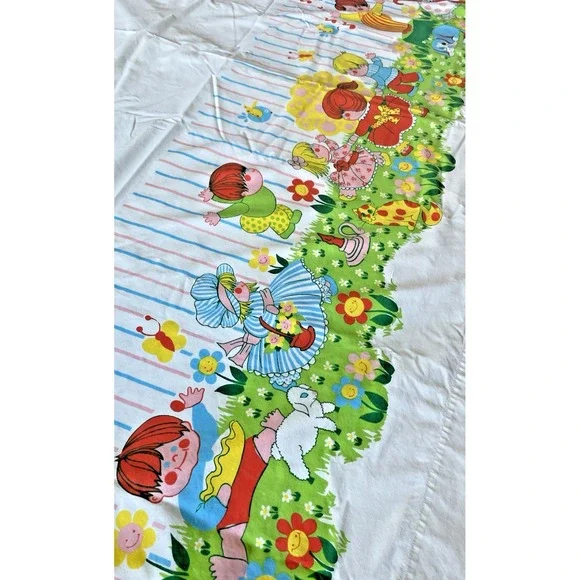Vintage Smooth Perma Prest Twin Flat Sheet Kids Mother Goose Nursery Rhymes‎