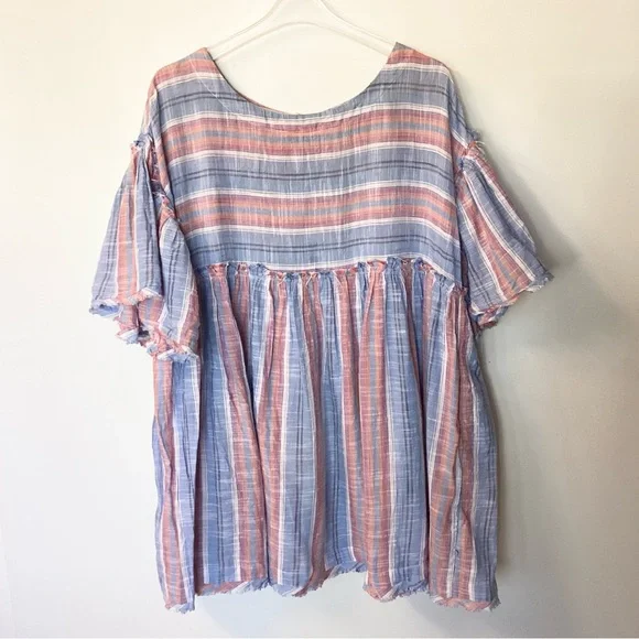 Free People Summer Nights Striped Boho Top - Blue - M