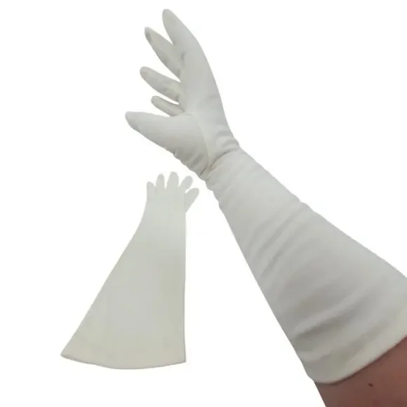 Complexion by Hanes Vintage White Nylon Ladies Elbow Length Dress Gloves‎