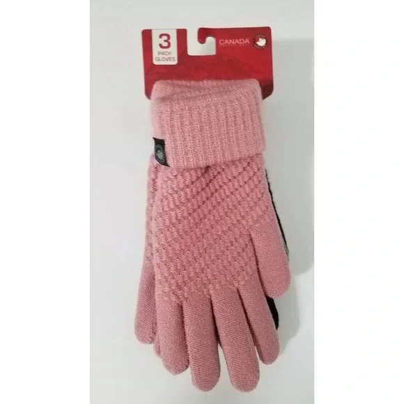 Canada Weather Gear Winter Gloves Women 3pack‎ Pink Gray Black NEW