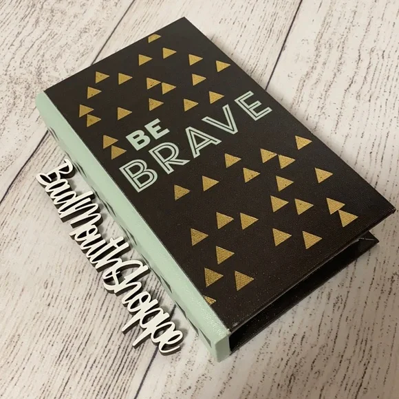 Teal Black BE BRAVE Geometric Triangle Hidden Storage Book Box