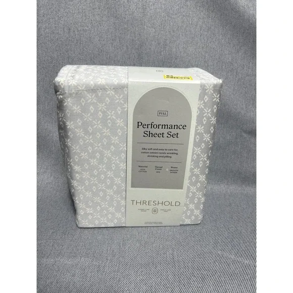 Threshold Full Performance Sheet Set Gray White Geometric Diamond 400TC Cotton