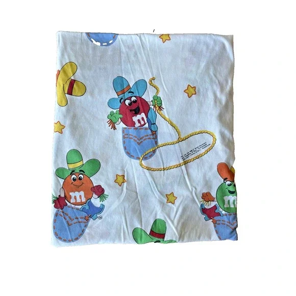 Vintage M&M Candy Mars Cannon Western Cowboy Twin Fitted‎ Bed Sheet