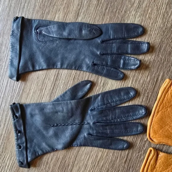 Moss Vintage Elegant Blue Leather Gloves Size 6