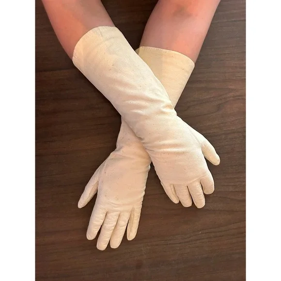 Vintage Kid leather gloves silk Lined made in France 14‎ inches