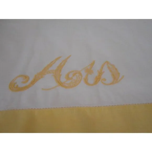 Vintage Yellow White embroidered HIS standard pillowcase - Estate Find #2