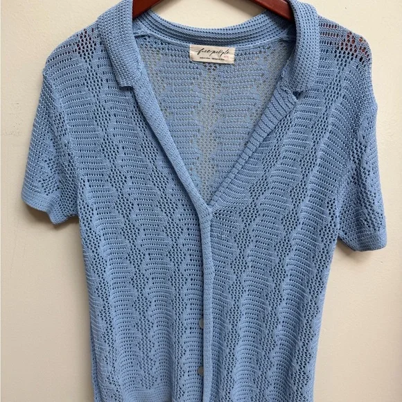 Free People Diamond Polo  Short Sleeve Cardigan