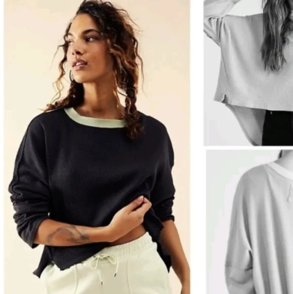 free people We The Free jayson ringer  black long sleeve Thermal tee sz M