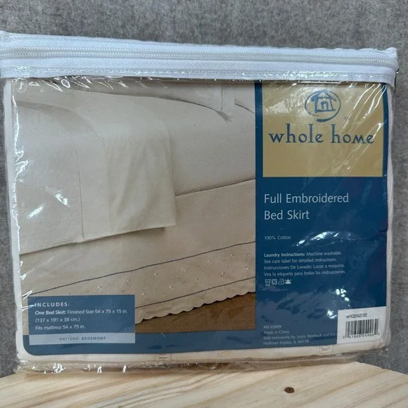NEW Whole Home Sears Full Edgemont Lace Embroidered Bedskirt Intricate Hemstitch