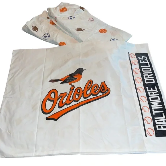 Baltimore Orioles Twin Bed Fitted Sheet And Pillow Case Baseball Sheets Kids Bed