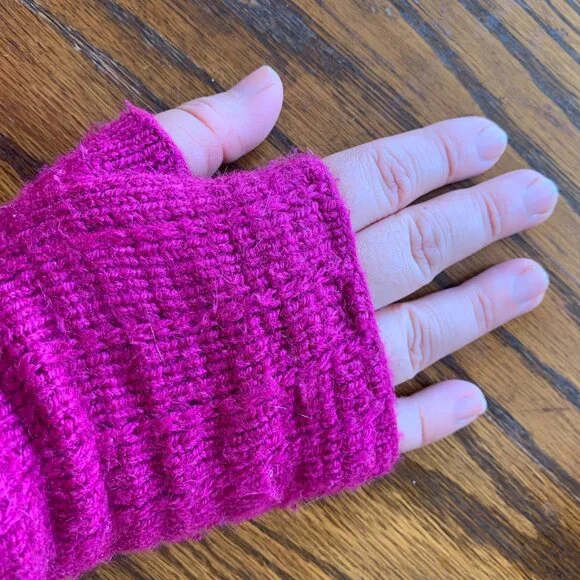 Artisan Knit Alpaca Wool Blend Fingerless Gloves Magenta Pink Winter Mittens