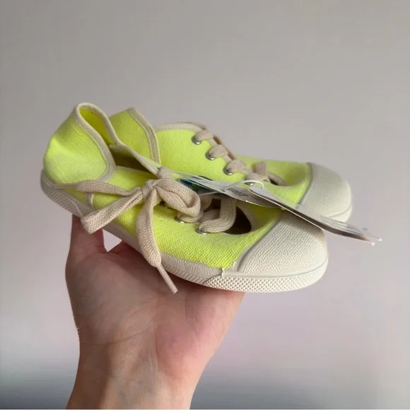 Zara Neon Green Canvas Sneakers Euro Style Lace Up Size 27, 10.5C Unisex Toddler